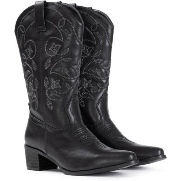 Women's Cowboy Boots‎ Pointy Toe Western Boots Cowgirl Boots Mid Calf Boots - Picture 5 of 6